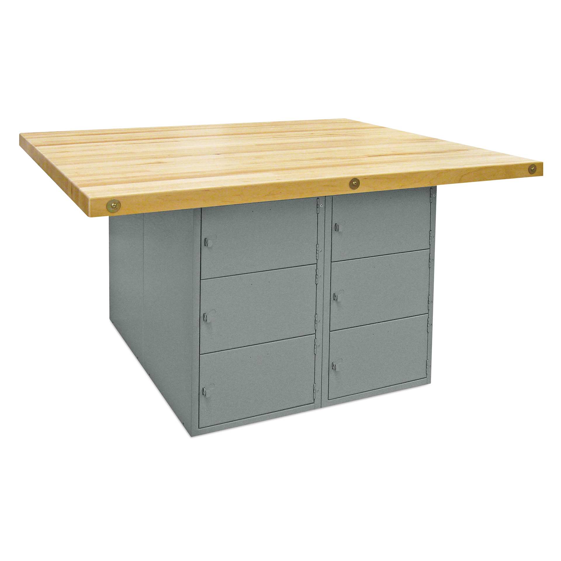 Hann Four-Station Locker-Type Workbench - Gray, horizontal lockers