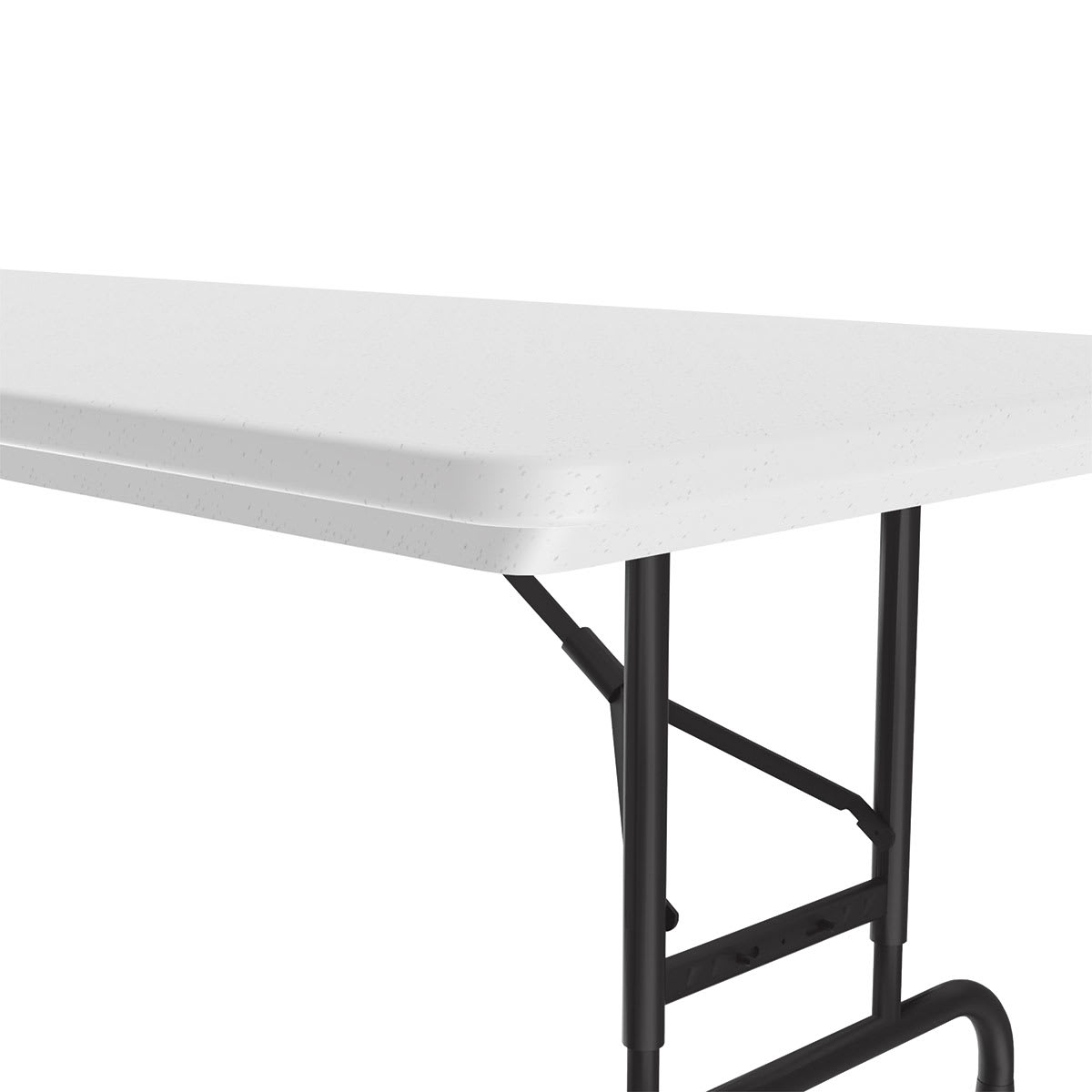 Correll Plastic Resin Folding Table - 30" x 60", Granite, Adjustable Height - close-up of corner