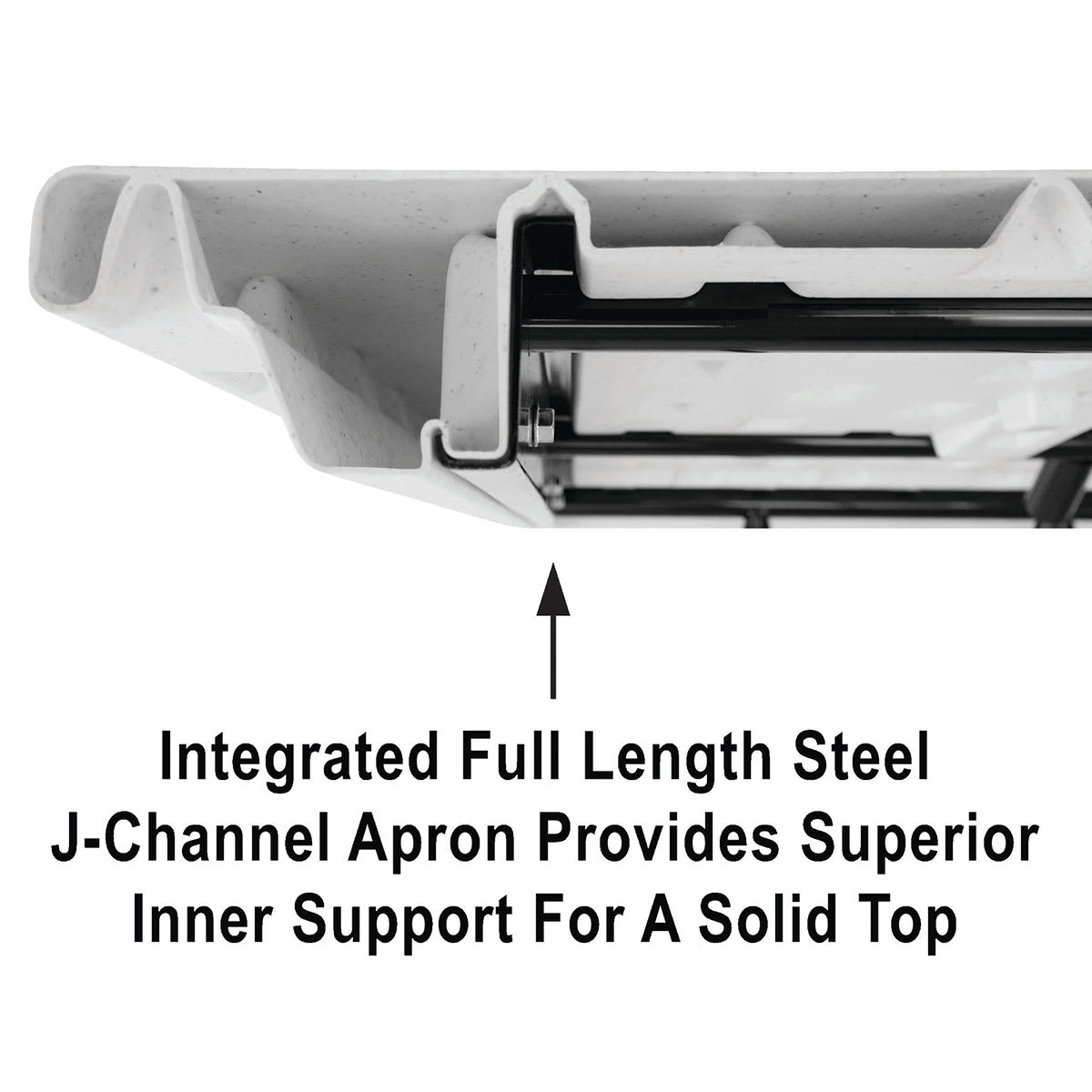 Correll Plastic Resin Folding Table - 24" x 48", Granite, Fixed Height - j-channel apron support info
