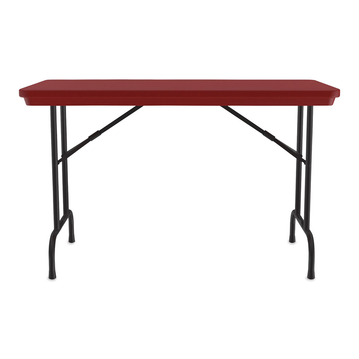 Correll Plastic Resin Folding Table - 24" x 48", Red, Fixed Height - side view