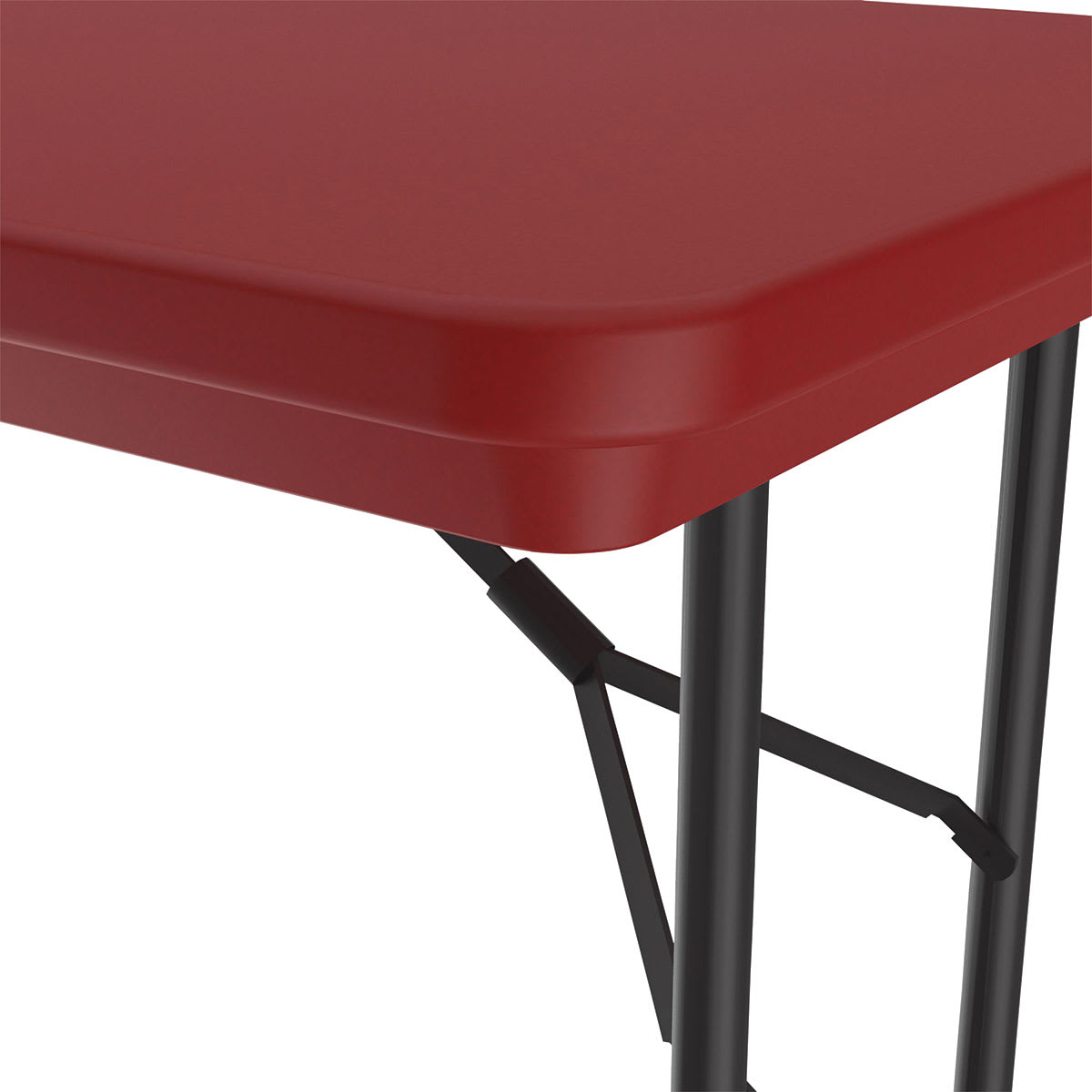 Correll Plastic Resin Folding Table - 24" x 48", Red, Fixed Height - close-up of corner