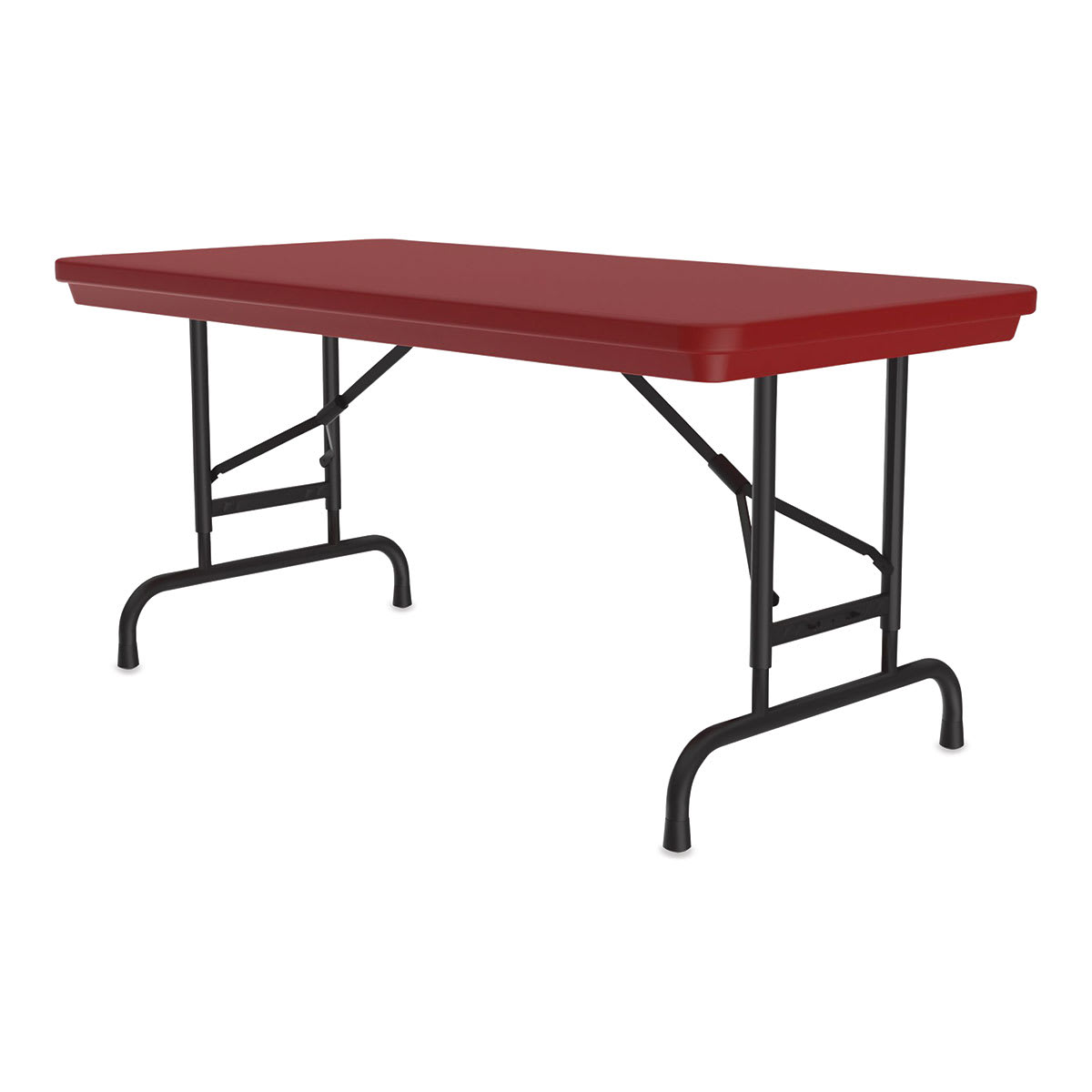 Correll Plastic Resin Folding Table - 24" x 48", Red, Adjustable Height - angled
