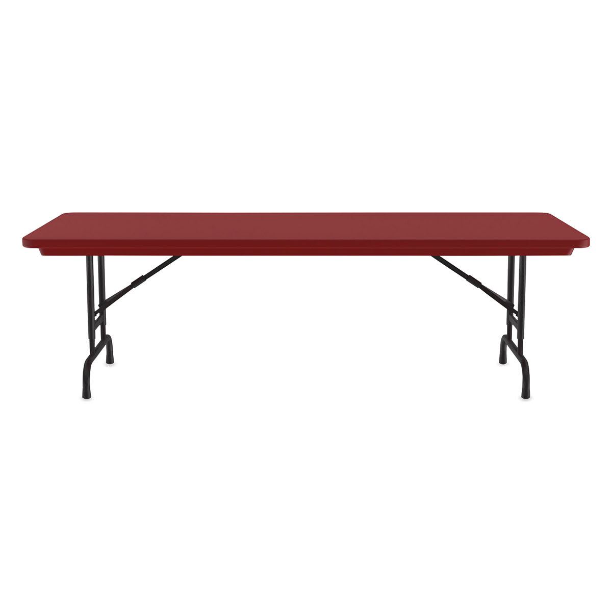 Correll Plastic Resin Folding Table - 30" x 60", Red, Adjustable Height - side view