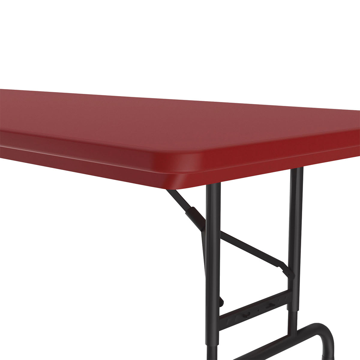Correll Plastic Resin Folding Table - 30" x 60", Red, Adjustable Height - close-up of corner