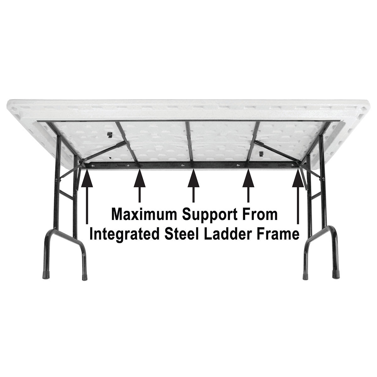 Correll Plastic Resin Folding Table - 30" x 96", Granite, Adjustable Height - integrated steel ladder support info