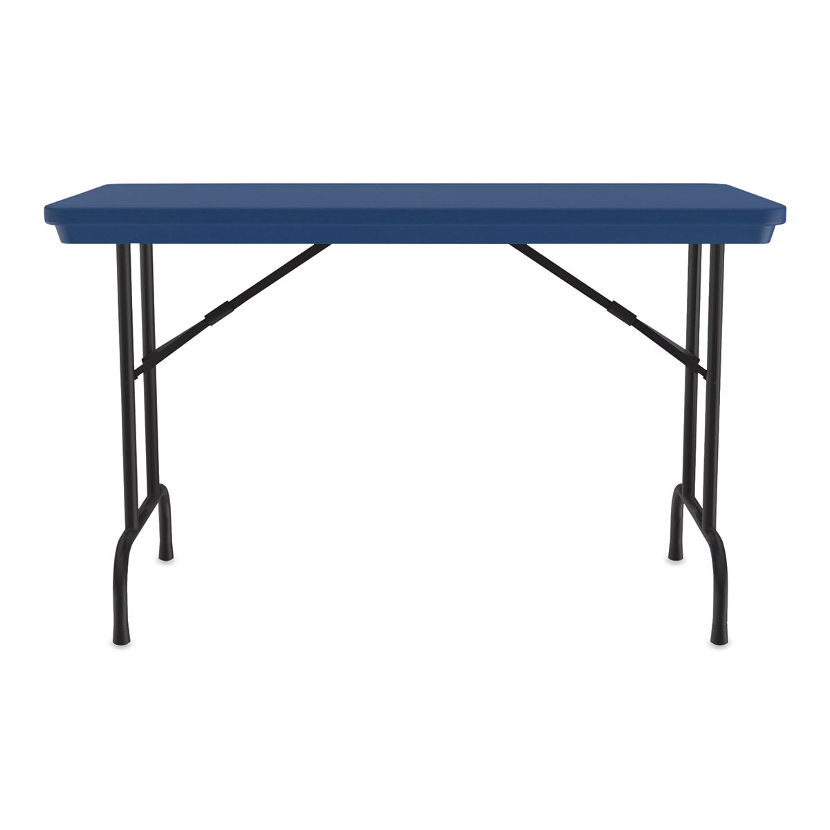 Correll Plastic Resin Folding Table - 24" x 48", Blue, Fixed Height - side view