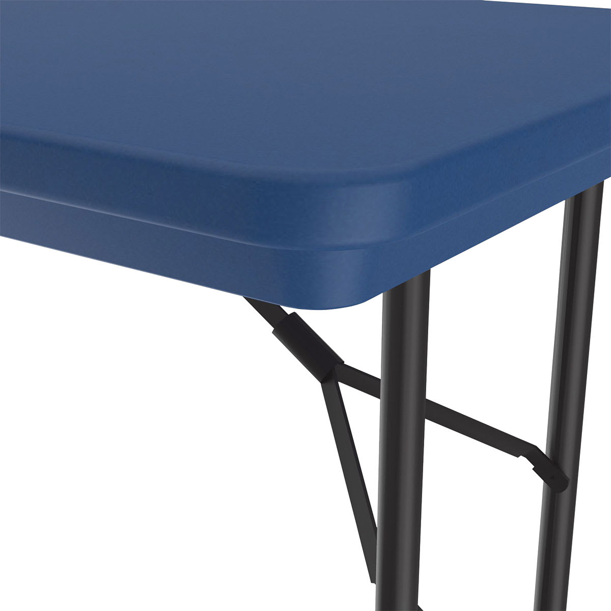 Correll Plastic Resin Folding Table - 24" x 48", Blue, Fixed Height - close-up of corner