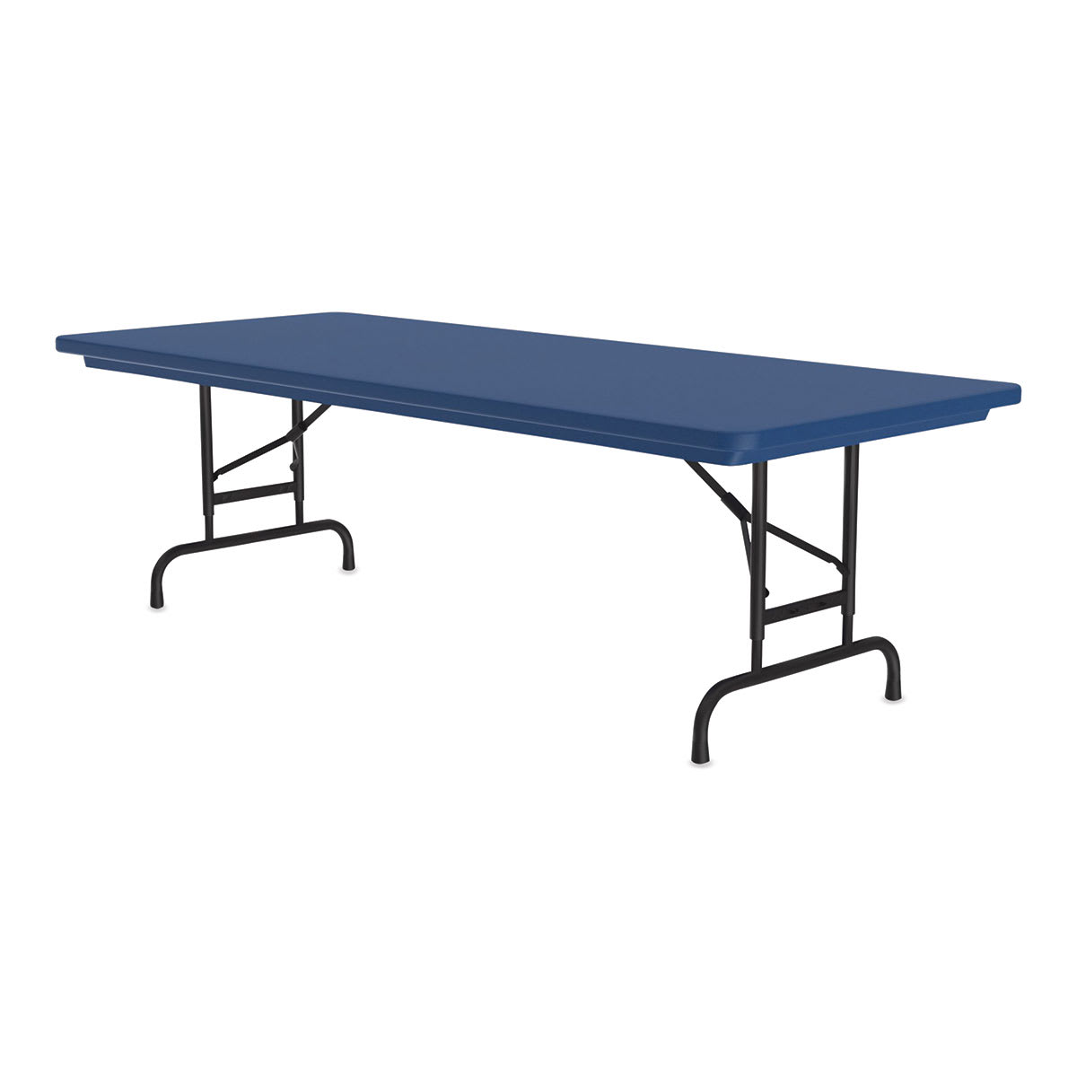 Correll Plastic Resin Folding Table - 30" x 60", Blue, Adjustable Height - angled
