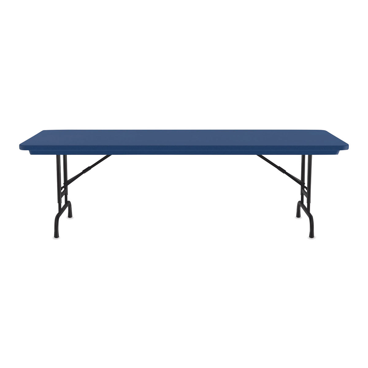 Correll Plastic Resin Folding Table - 30" x 60", Blue, Adjustable Height - side view