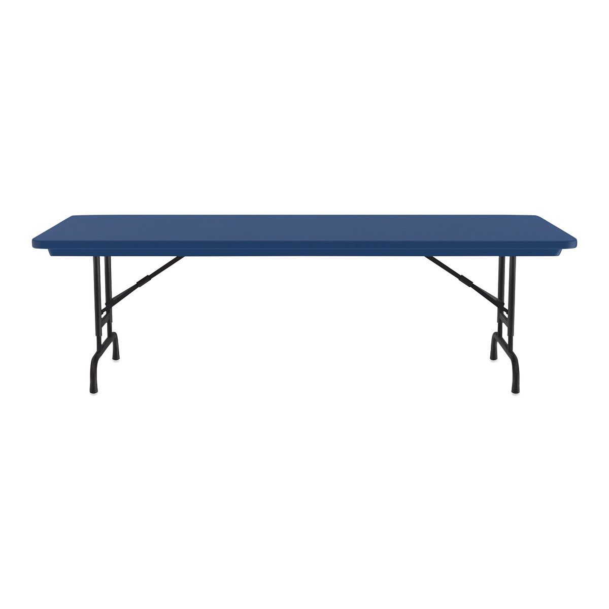 Correll Plastic Resin Folding Table - 30" x 72", Blue, Adjustable Height - side view