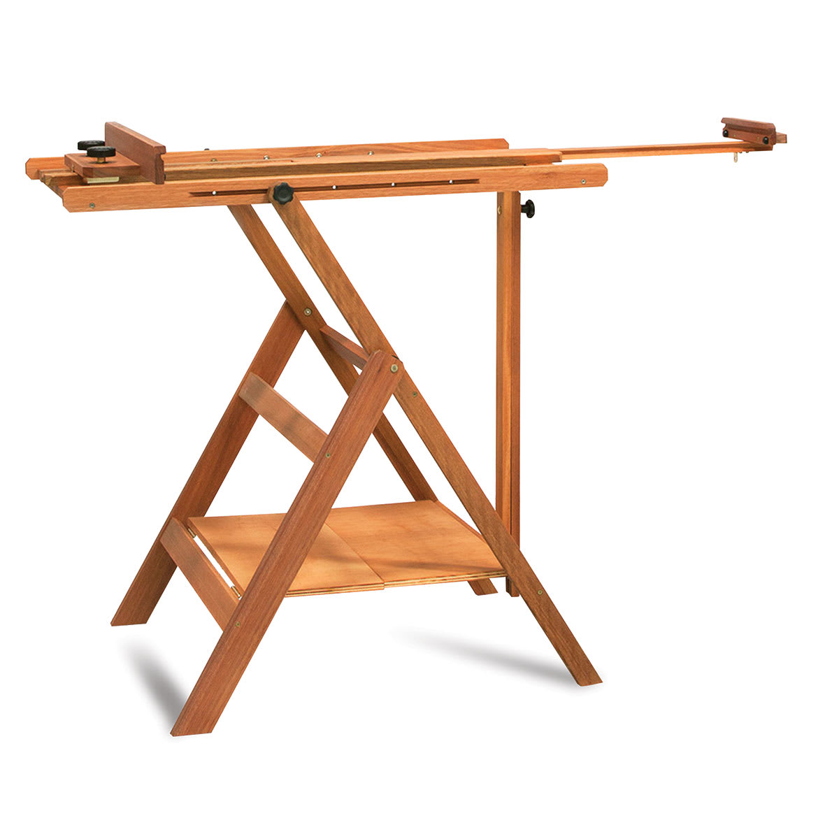Richeson Lyptus Wood Lobo Easel - Side view of easel showing mast set horizontally