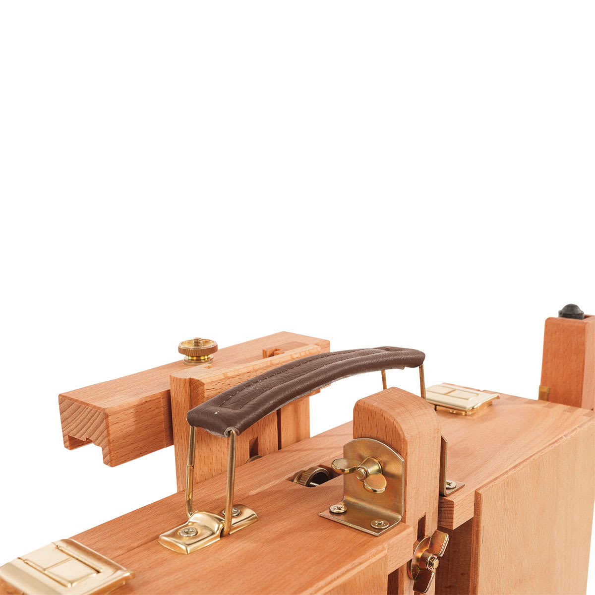 Mabef Sketchbox Easel - Closeup of handle and top canvas holder area