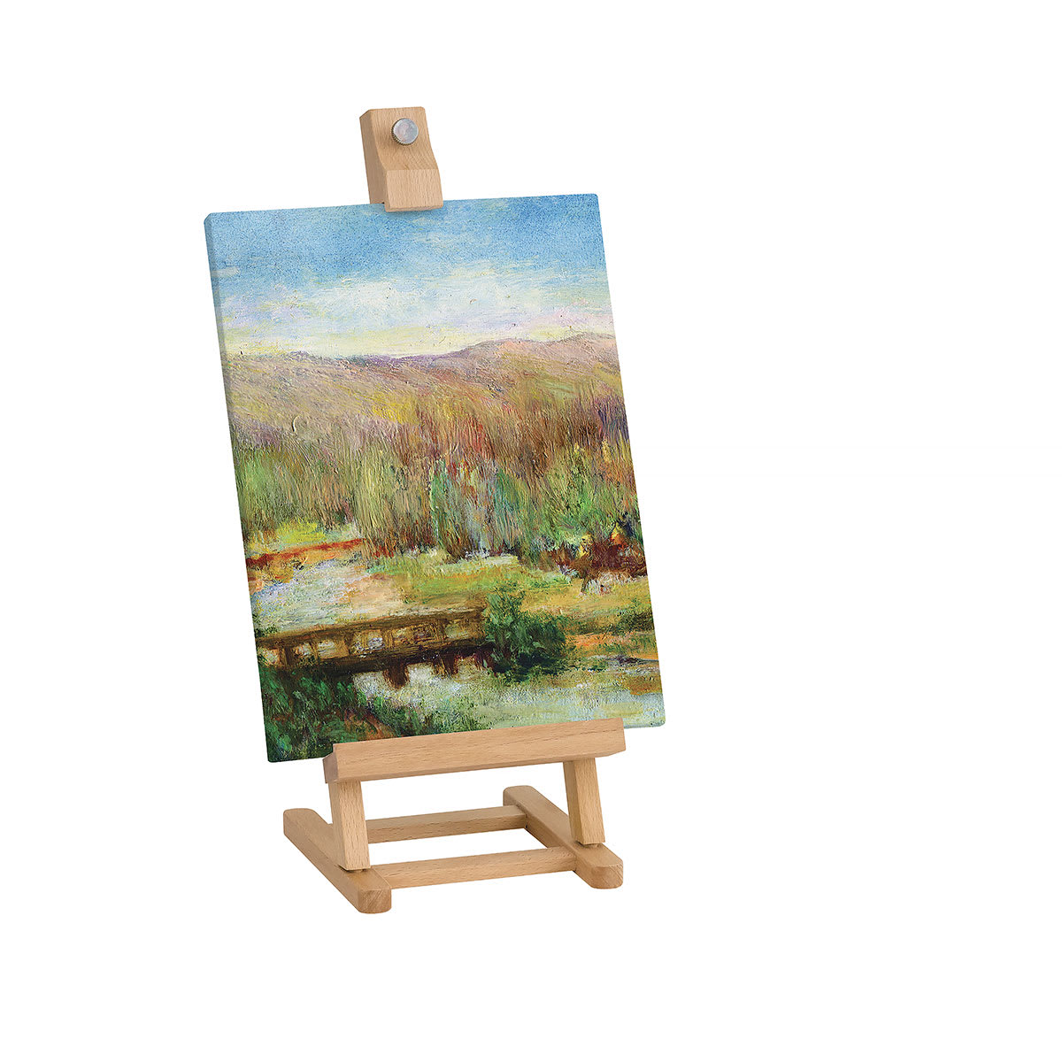 Blick Tabletop Easel - Mini, H-Frame, Natural with finished painting