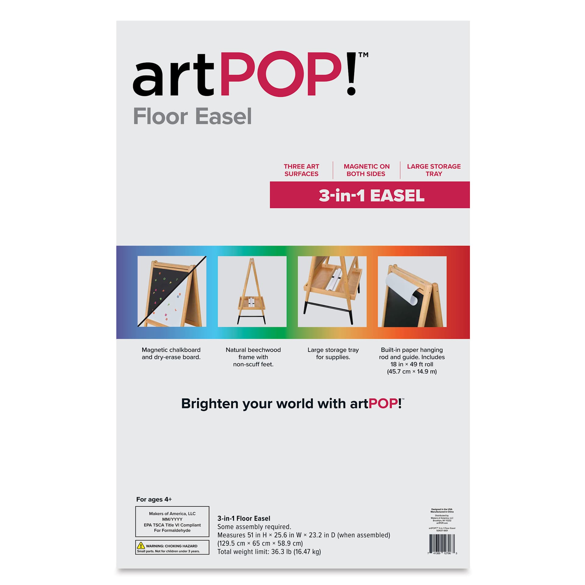 artPOP! 3-in-1 Floor Easel - Natural, back of packaging