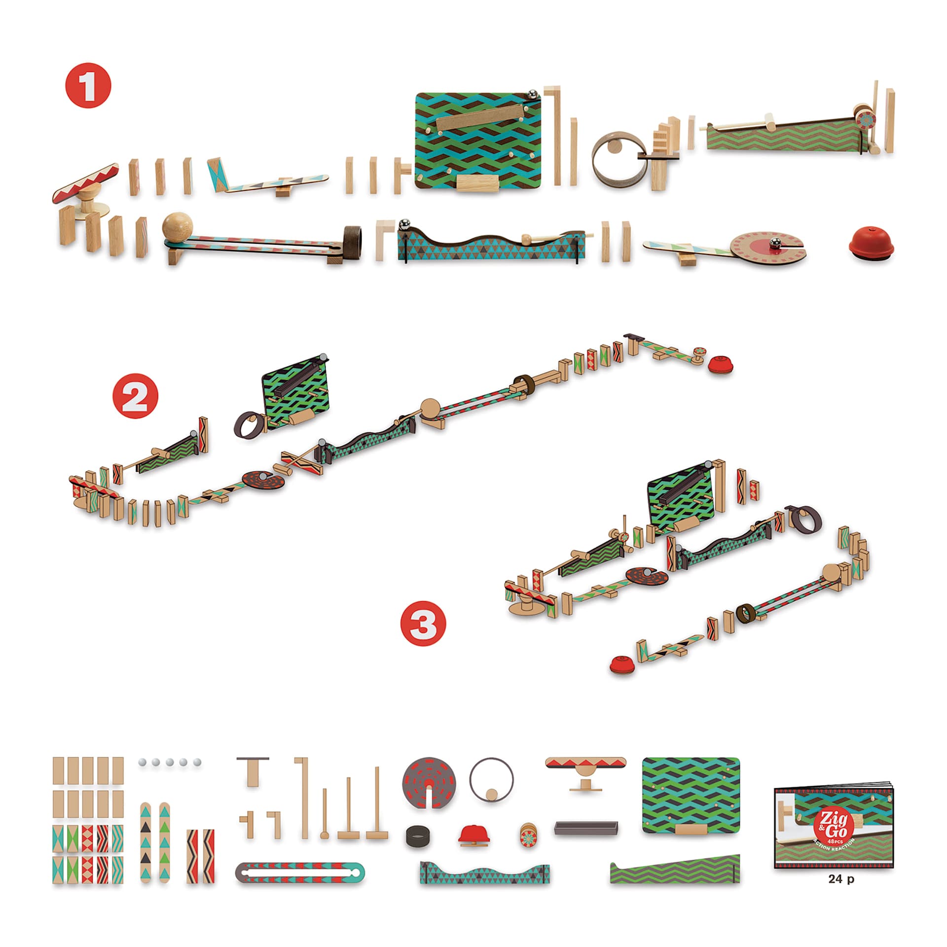 Djeco Zig and Go Reaction Construction Set - Big Boum Wall (Set pieces and sample set up options)
