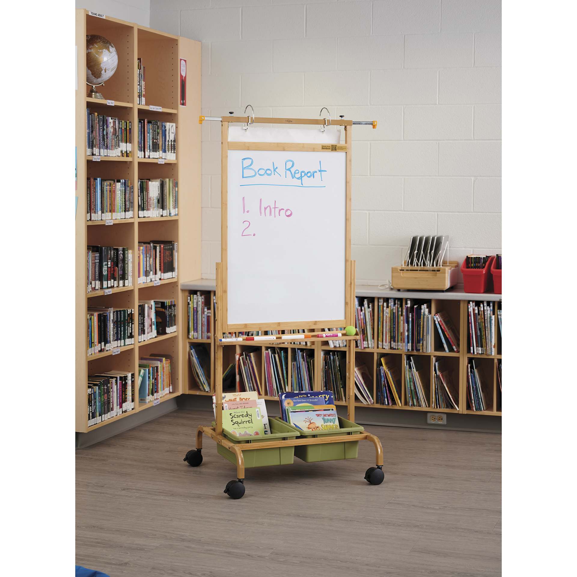 Copernicus Bamboo Deluxe Chart Stand, in classroom