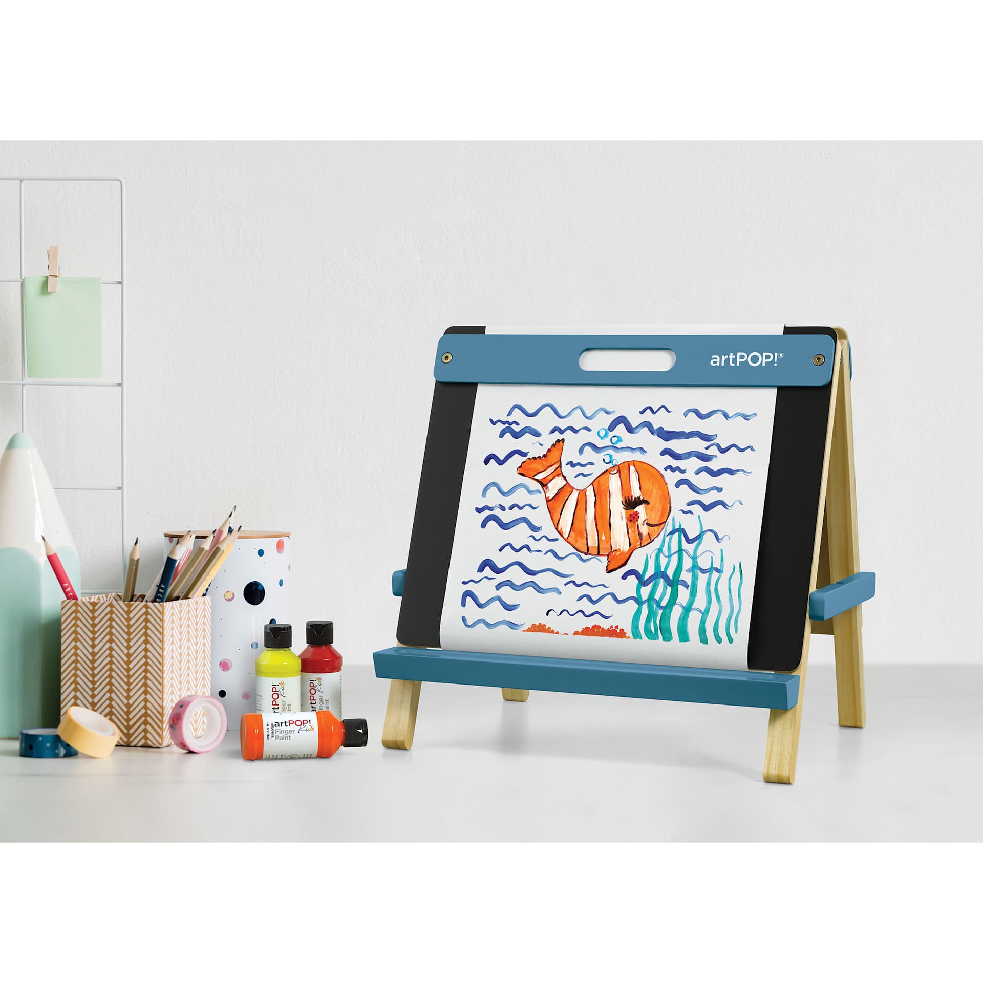 artPOP! Kids 3-in-1 Tabletop Easel - Ocean Blue, in studio