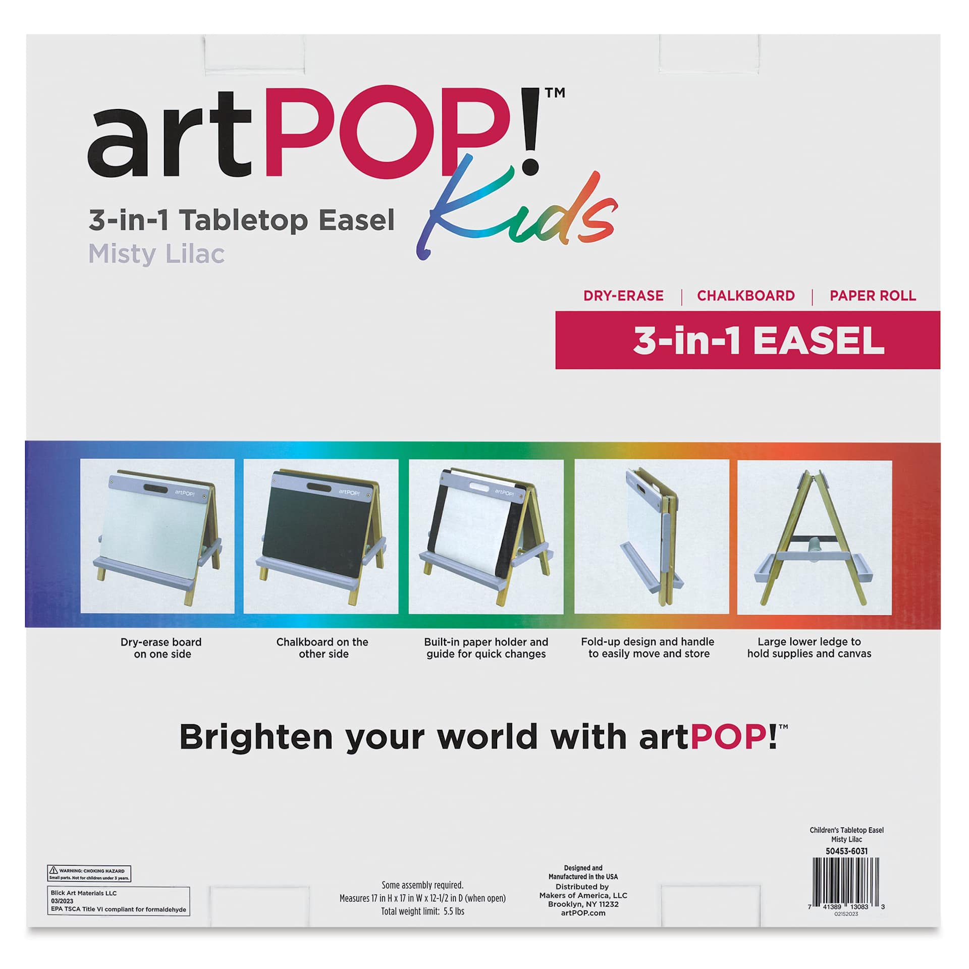 artPOP! Kids 3-in-1 Tabletop Easel - Misty Lilac, back of packaging