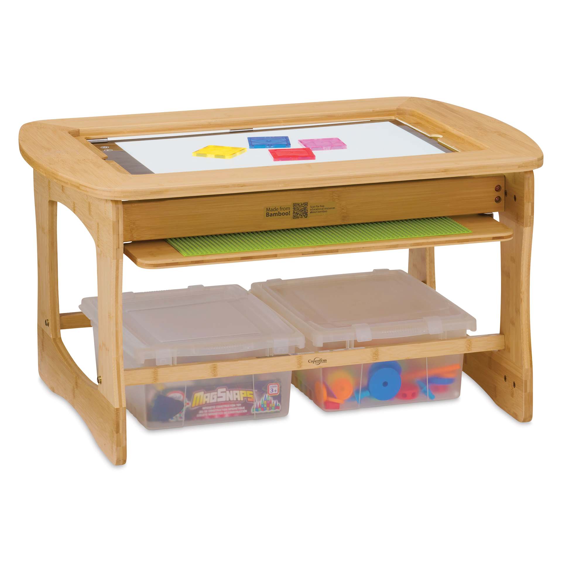 Copernicus Bamboo Sensory Light Table with Clear Tubs - side view