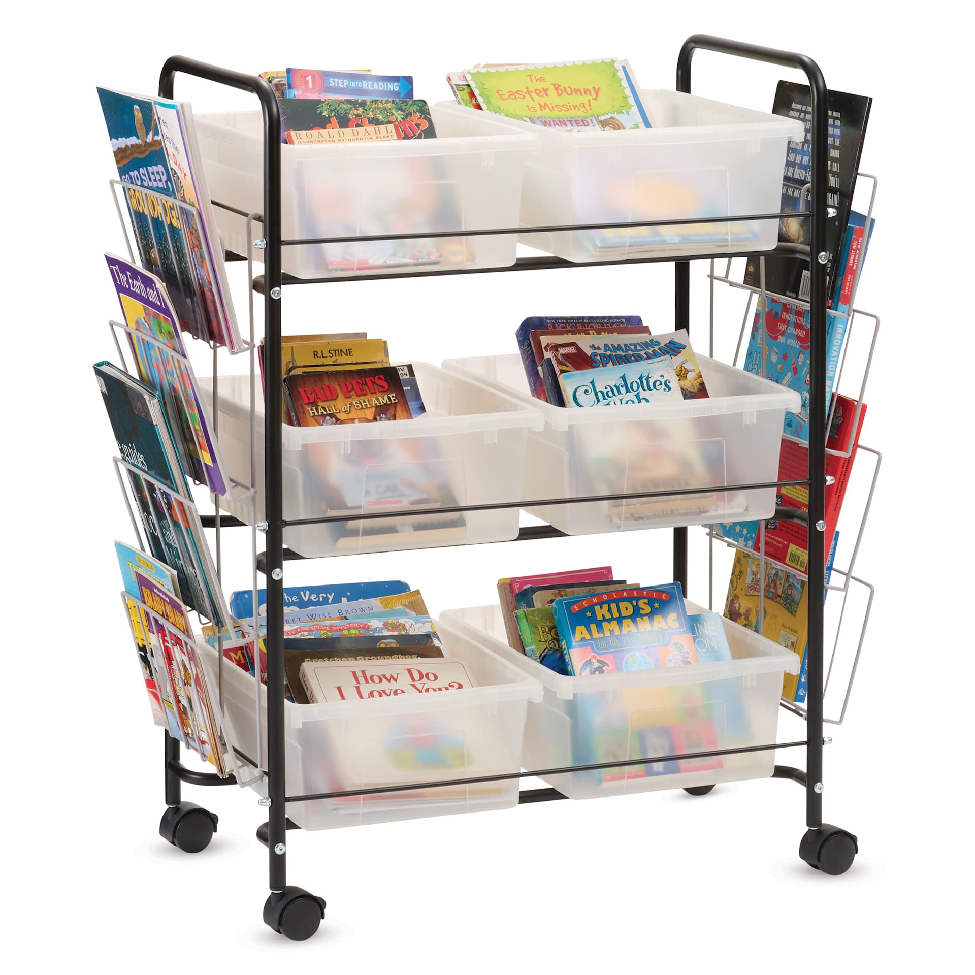 Copernicus Value Book Cart with Clear Tubs - filled with books, books not included