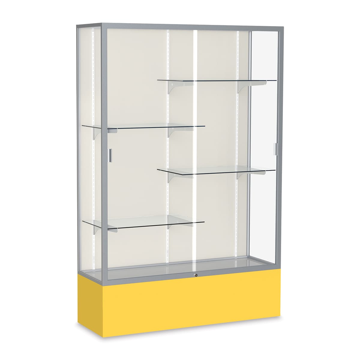 Waddell Spirit Series Display Case - 72" x 48" x 16", Satin Finish/Goldenrod Base, Aluminum