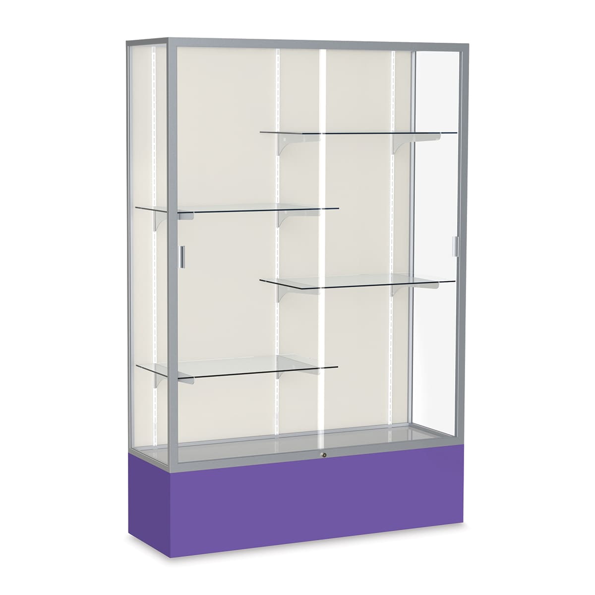 Waddell Spirit Series Display Case - 72" x 48" x 16", Satin Finish/Purple Base, Aluminum