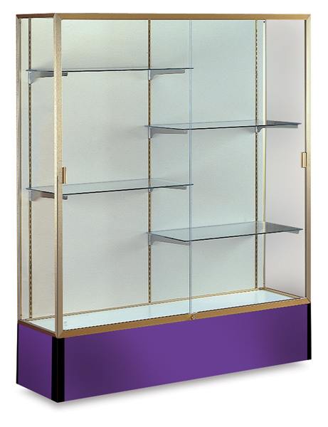 Spirit Series Display Case - Angled view of Champagne Gold Frame with Purple Base