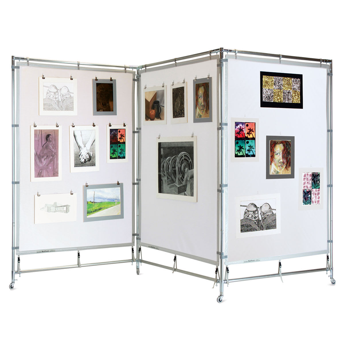 Flourish MeshPanels Steel Three-Panel Display Wall - with Wheels, 4 ft, 3 Panel