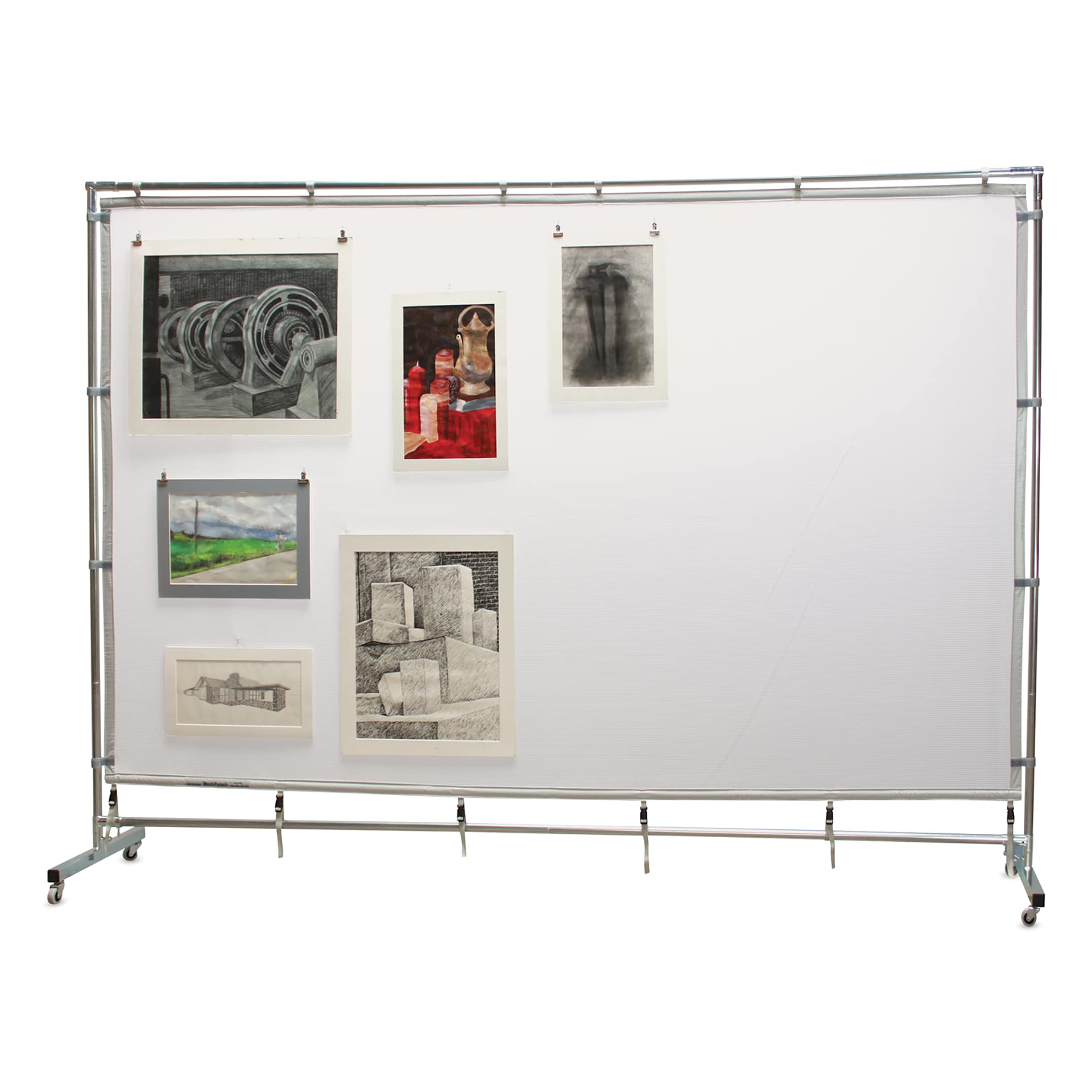 Flourish Freestanding Steel Frame MeshPanel Display Wall - with Wheels, 10 ft x 7 ft Flourish Freestanding Steel Frame MeshPanel Display Wall - with Wheels, 10 ft x 7 ft