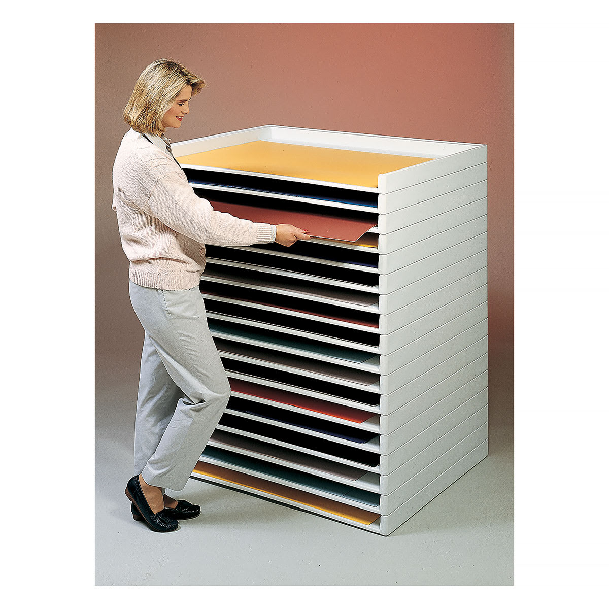 Safco Giant Stacking Trays Pack - Pkg of 2, Large - very tall stack of trays in use