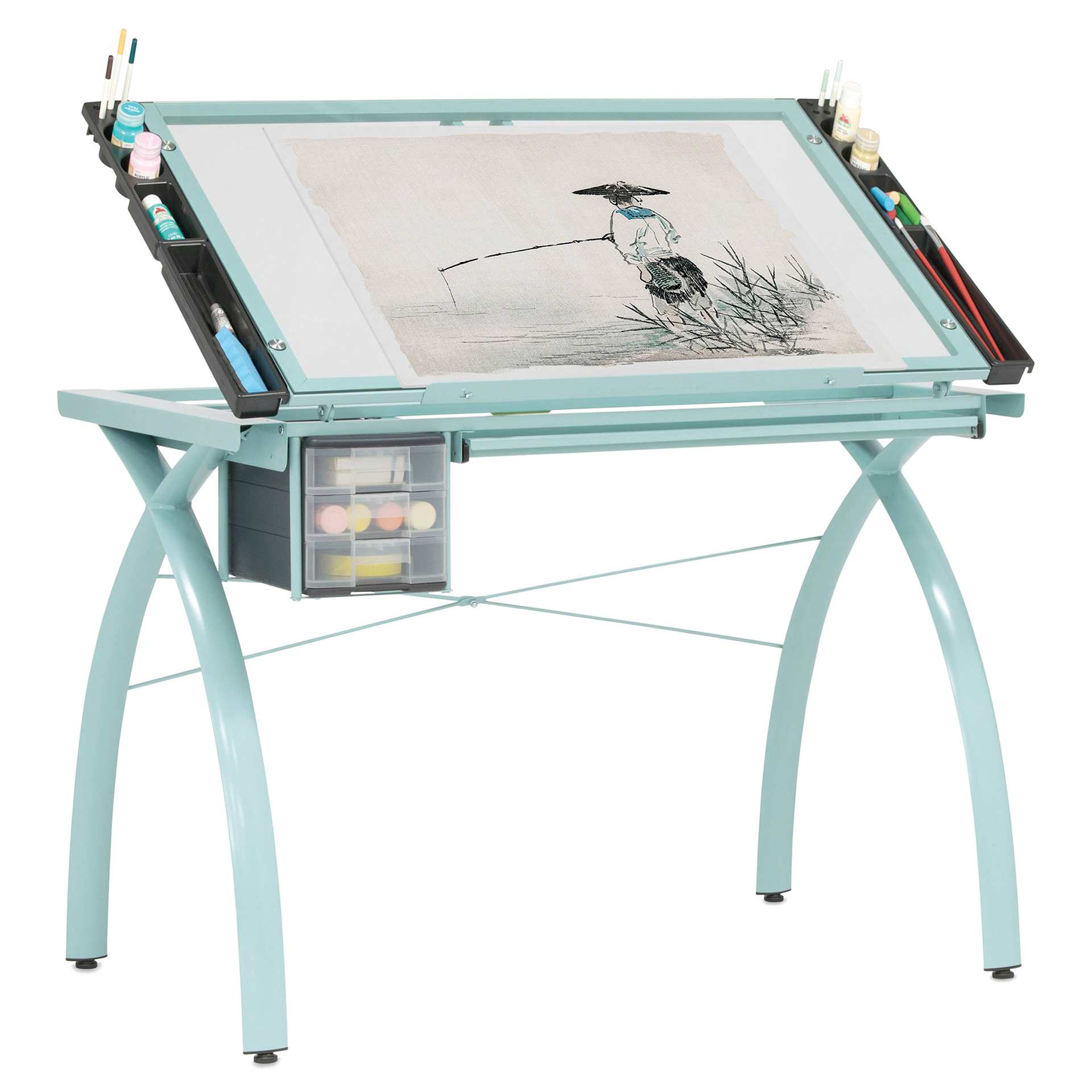 Studio Designs Futura Craft Station - Sage Frame/Clear Glass, with art making tools (not included)