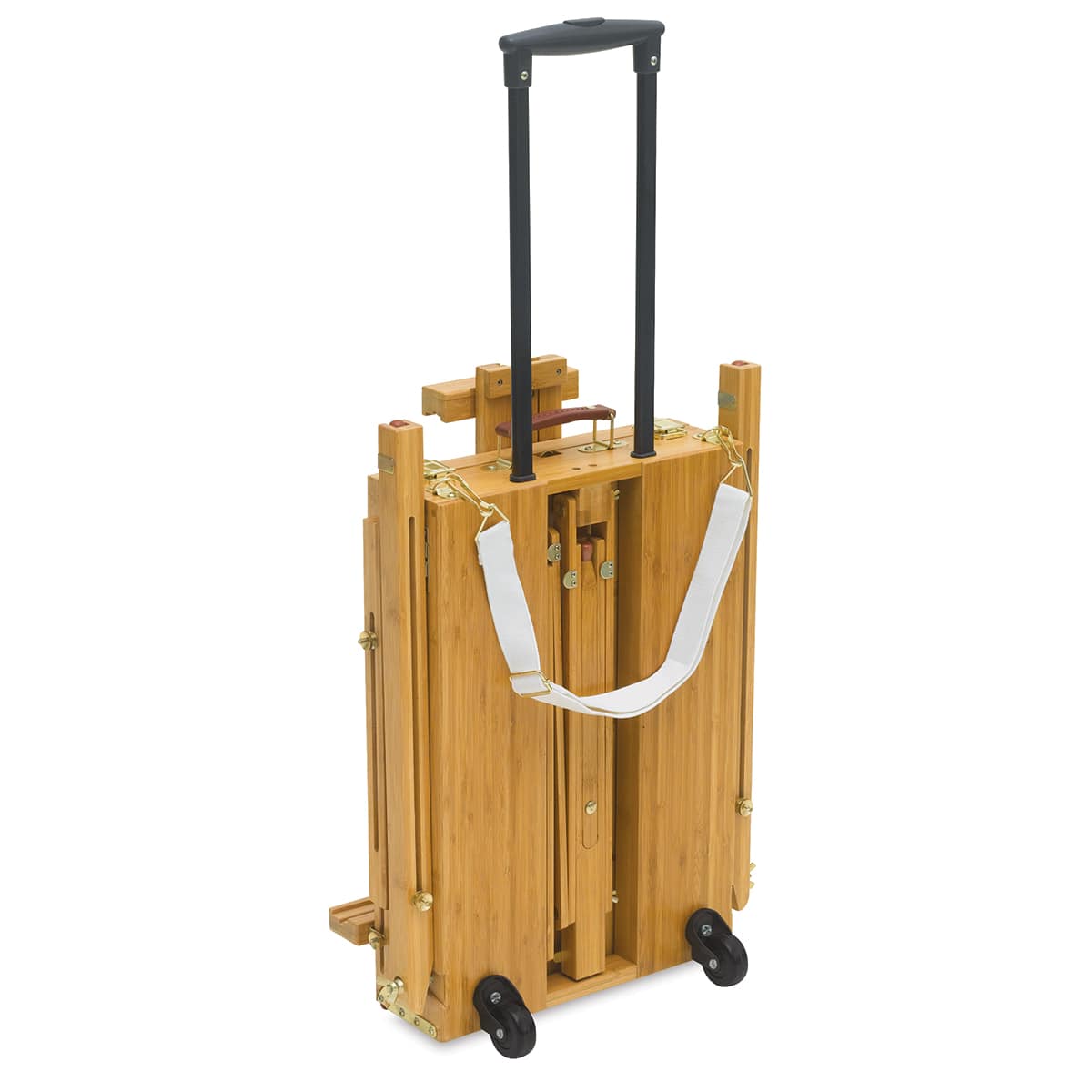 Bamboo French Sketchbox Easel - Folded for travel and standing with retractable handle extended