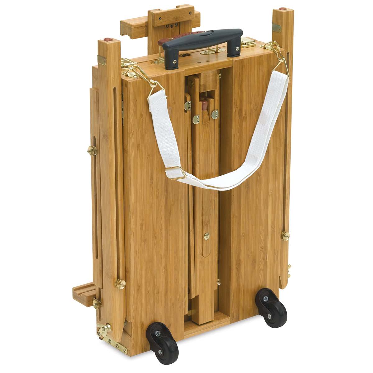 Bamboo French Sketchbox Easel - Folded for travel showing carry strap and handle