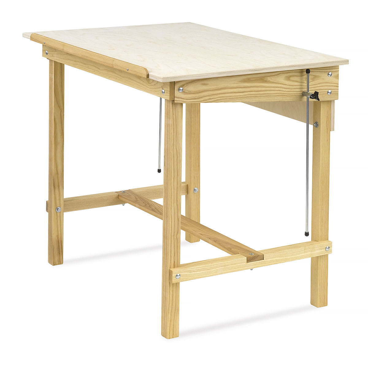 Fox Haase Four-Post Tilt-Top Table - side view with Table Top lowered and level