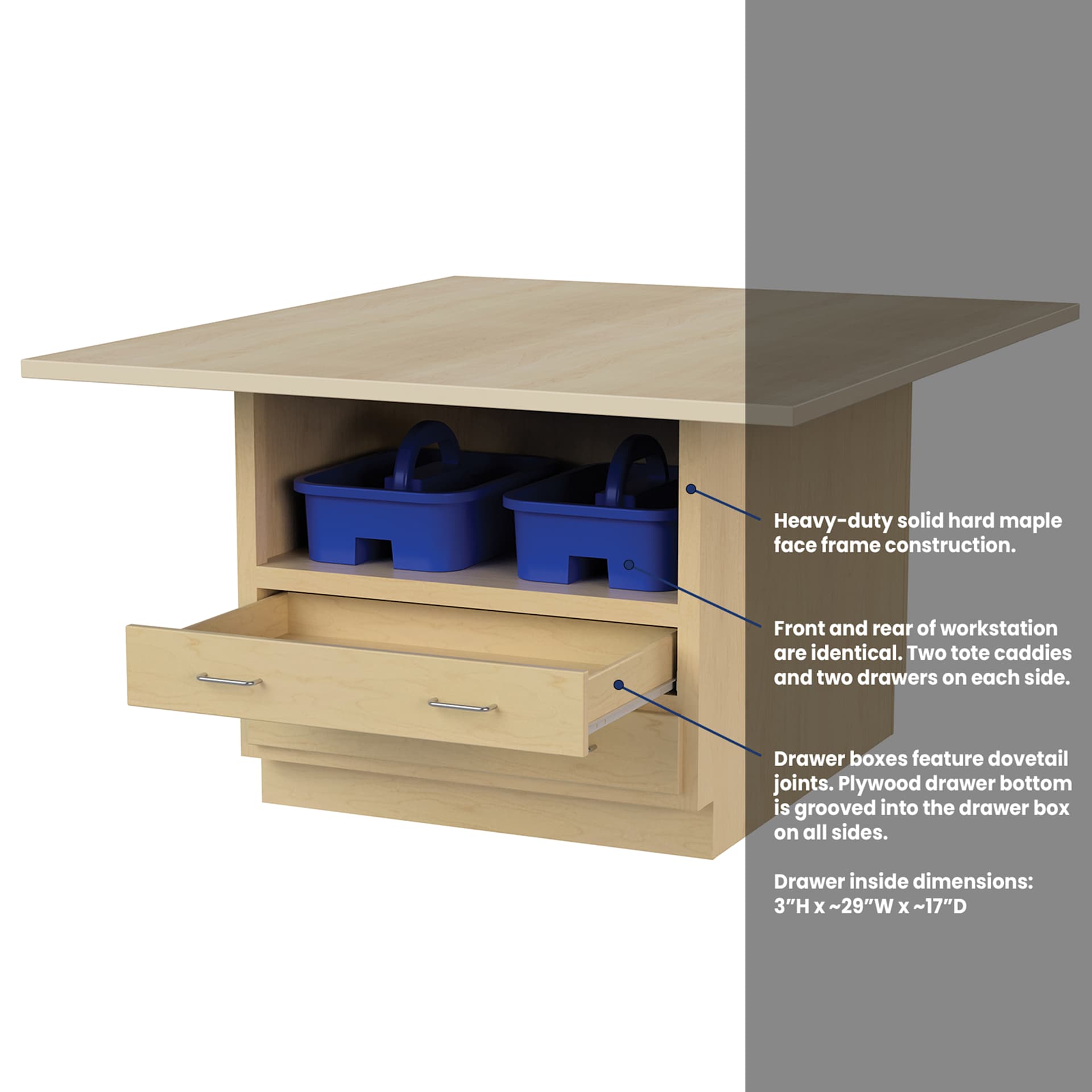 Hann Craft and Project Workstations - Maple Laminate Top