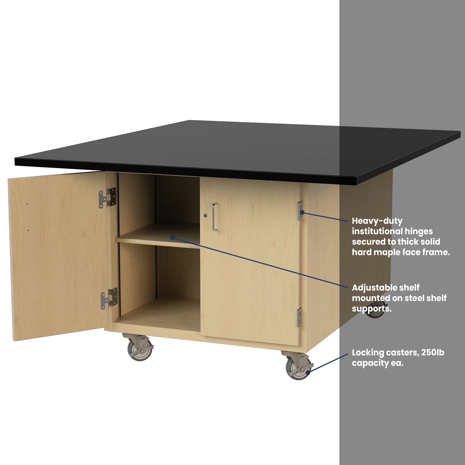 Hann Art and Printmaking Workstation - Black Laminate Top, 2-Door, with Casters