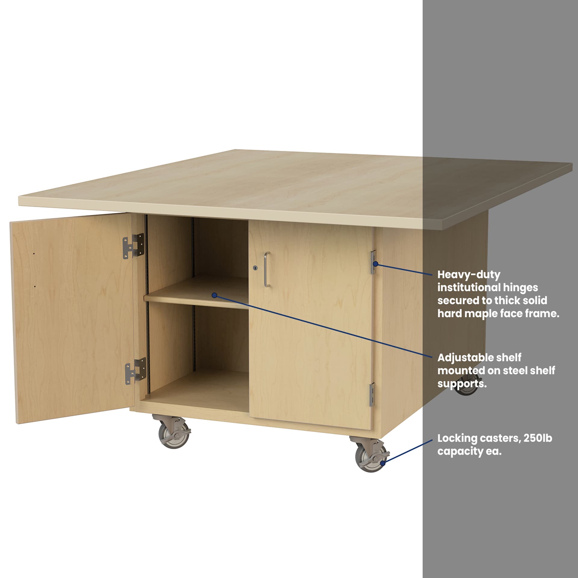 Hann Art and Printmaking Workstation - Maple Laminate Top, 2-Door, with Casters