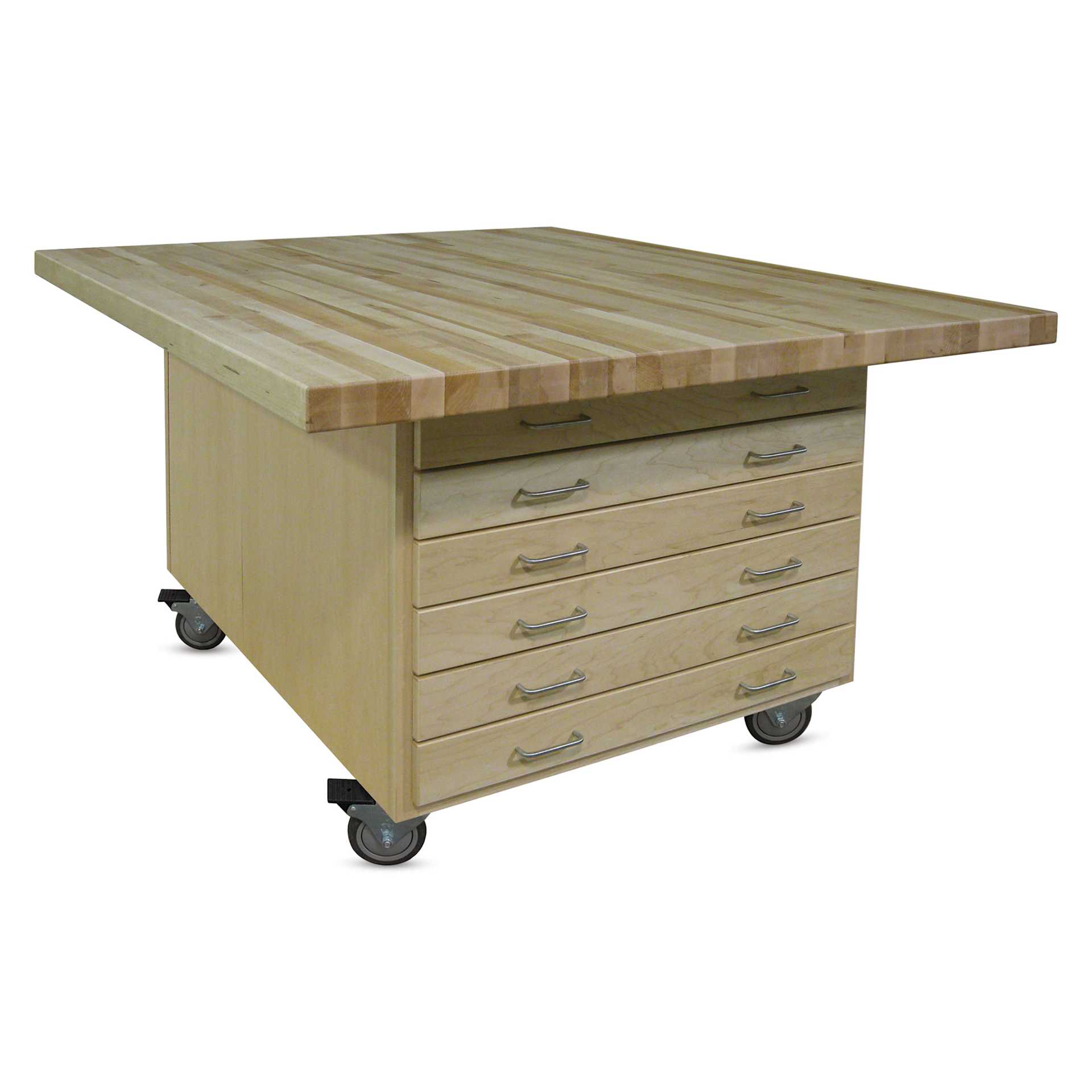 Hann Art and Printmaking Workstation - Maple Top, 2-Doors, 2 Drawers, with Casters, six drawer cabinet side