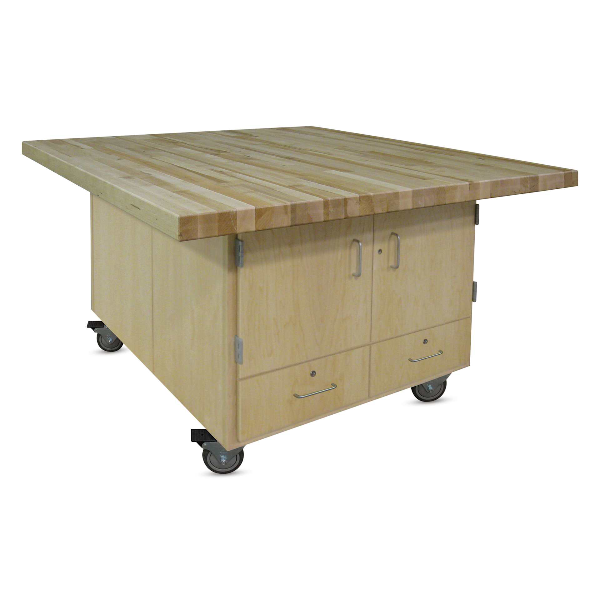 Hann Art and Printmaking Workstation - Maple Top, 2-Doors, 2 Drawers, cabinet side with Casters