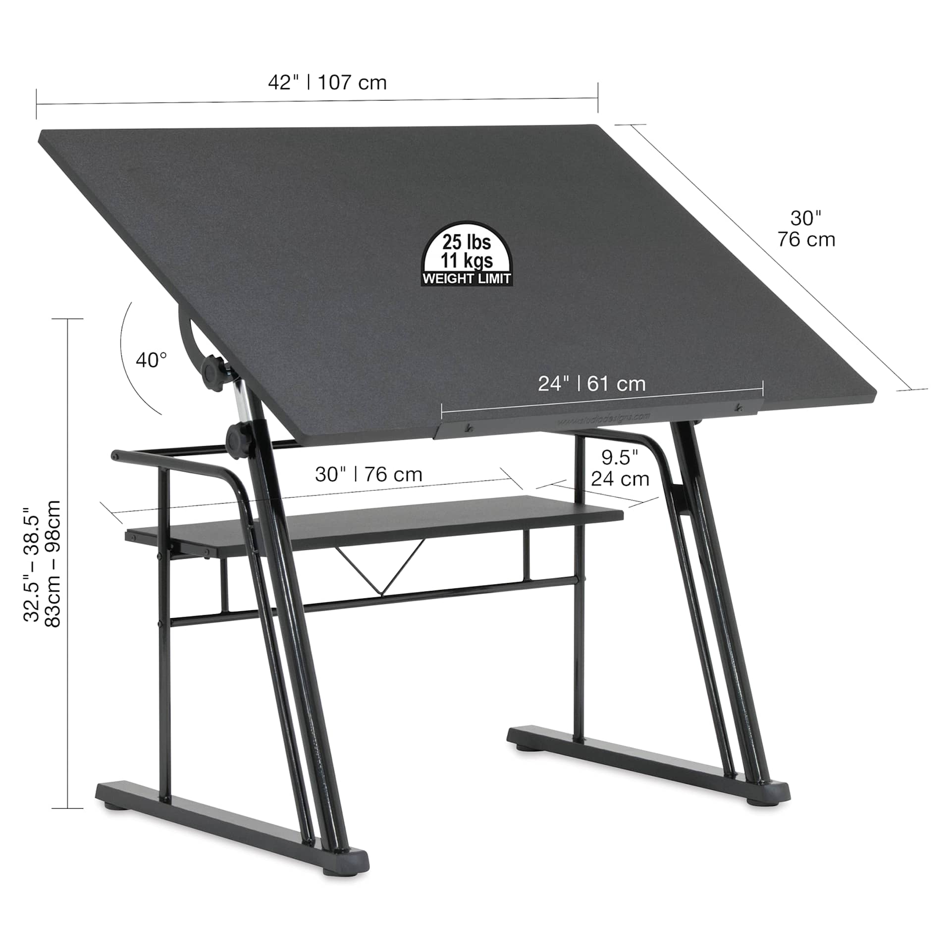 Studio Designs Zenith Drafting Table with dimensions