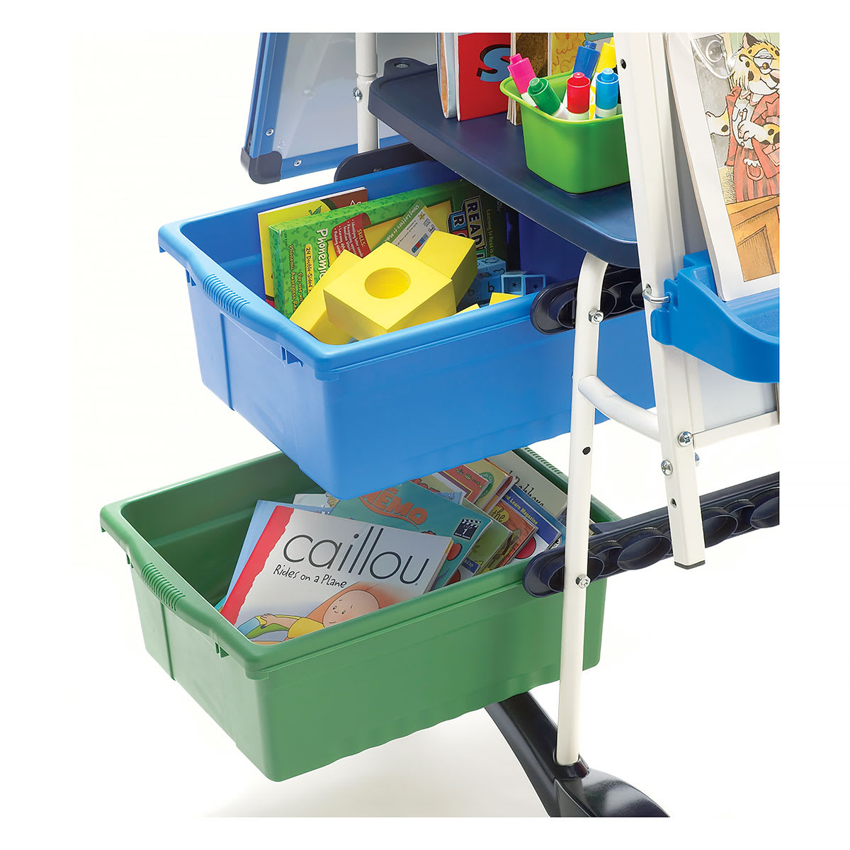 Royal Reading/Writing Center, close-up of sliding tubs