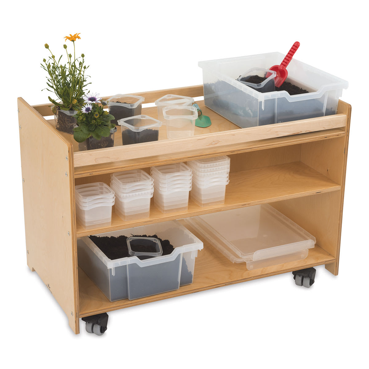 Whitney Brothers Mobile Garden Center - Left Angled view of Cart with flowers and Dirt in tubs
