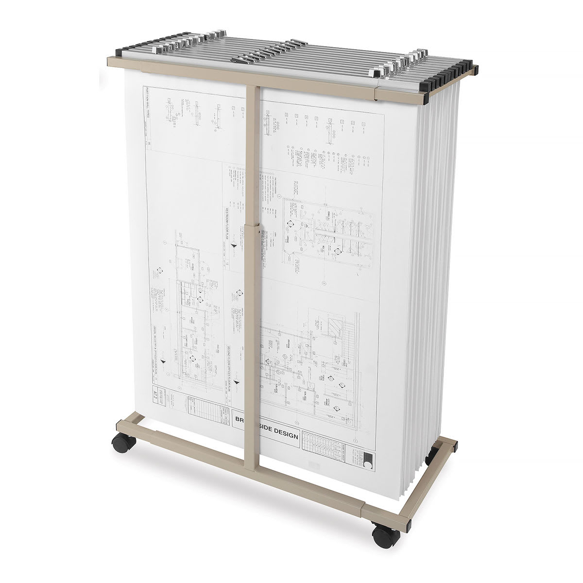 Vertical Files - Angled view of Mobile Plan Center with blueprints