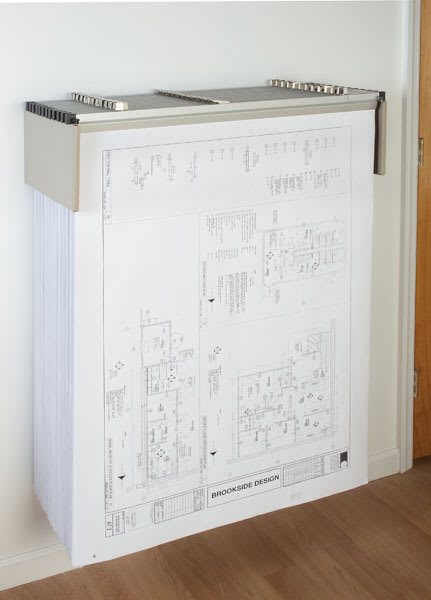Vertical Files - Drop Lift Wall Rack mounted with blueprints