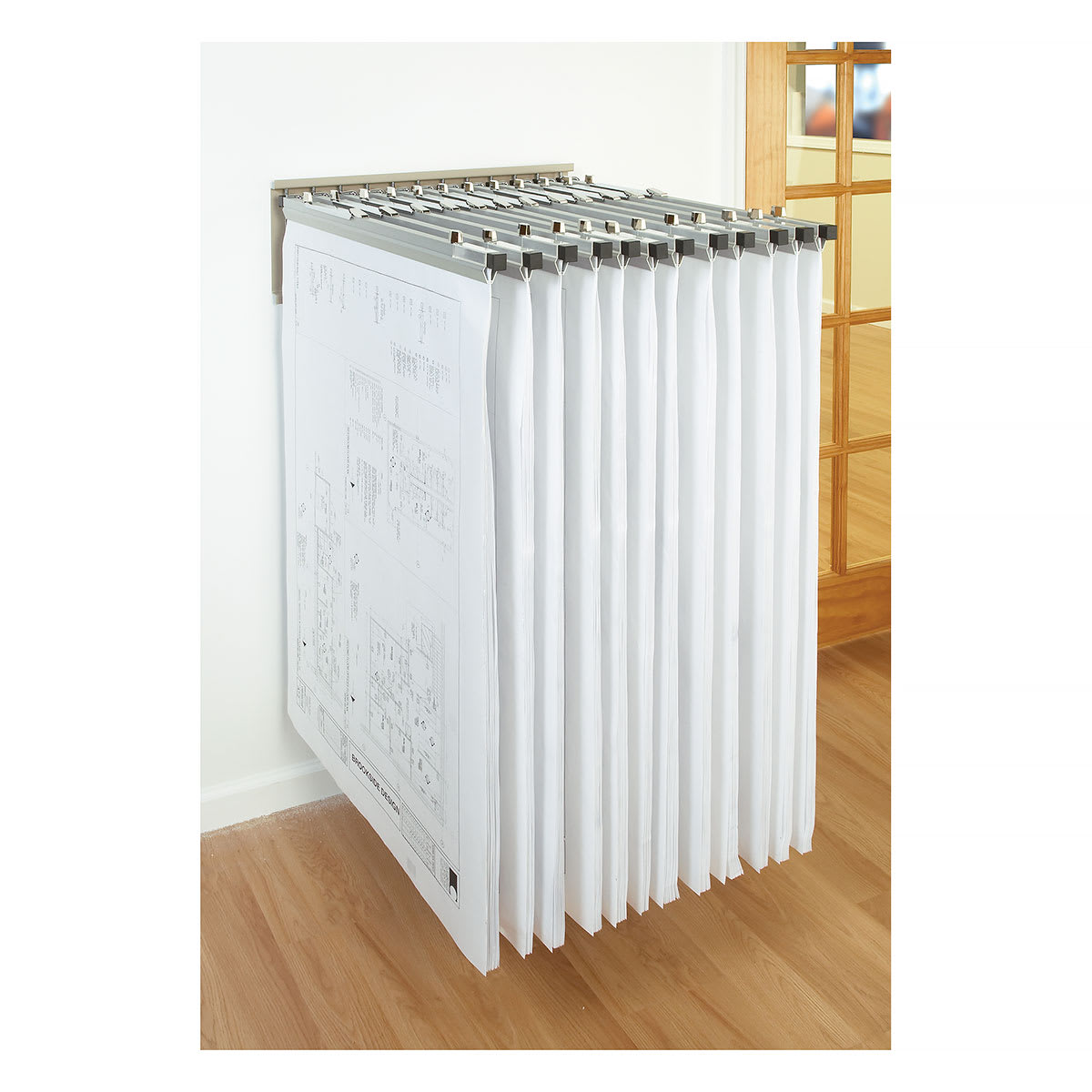 Vertical Files - Pivot Wall Rack mounted with blueprints