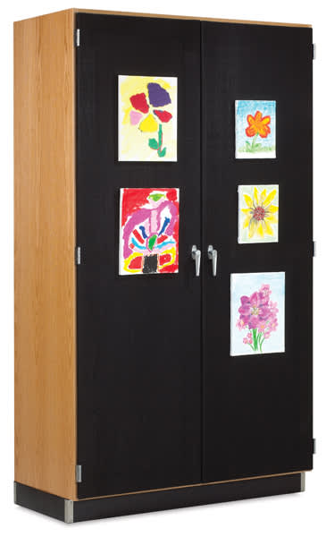 Canvas Door Display Cabinet - Angled view of closed Cabinet showing Canvas Mesh and locking doors
