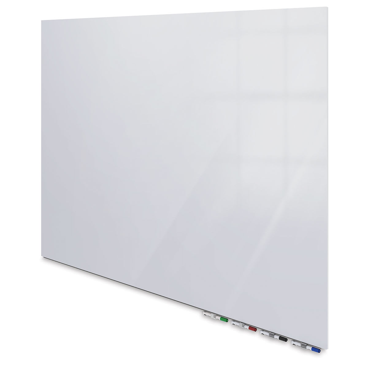 Ghent Aria Magnetic Glassboards - right angled view of white glassboard showing marker tray 