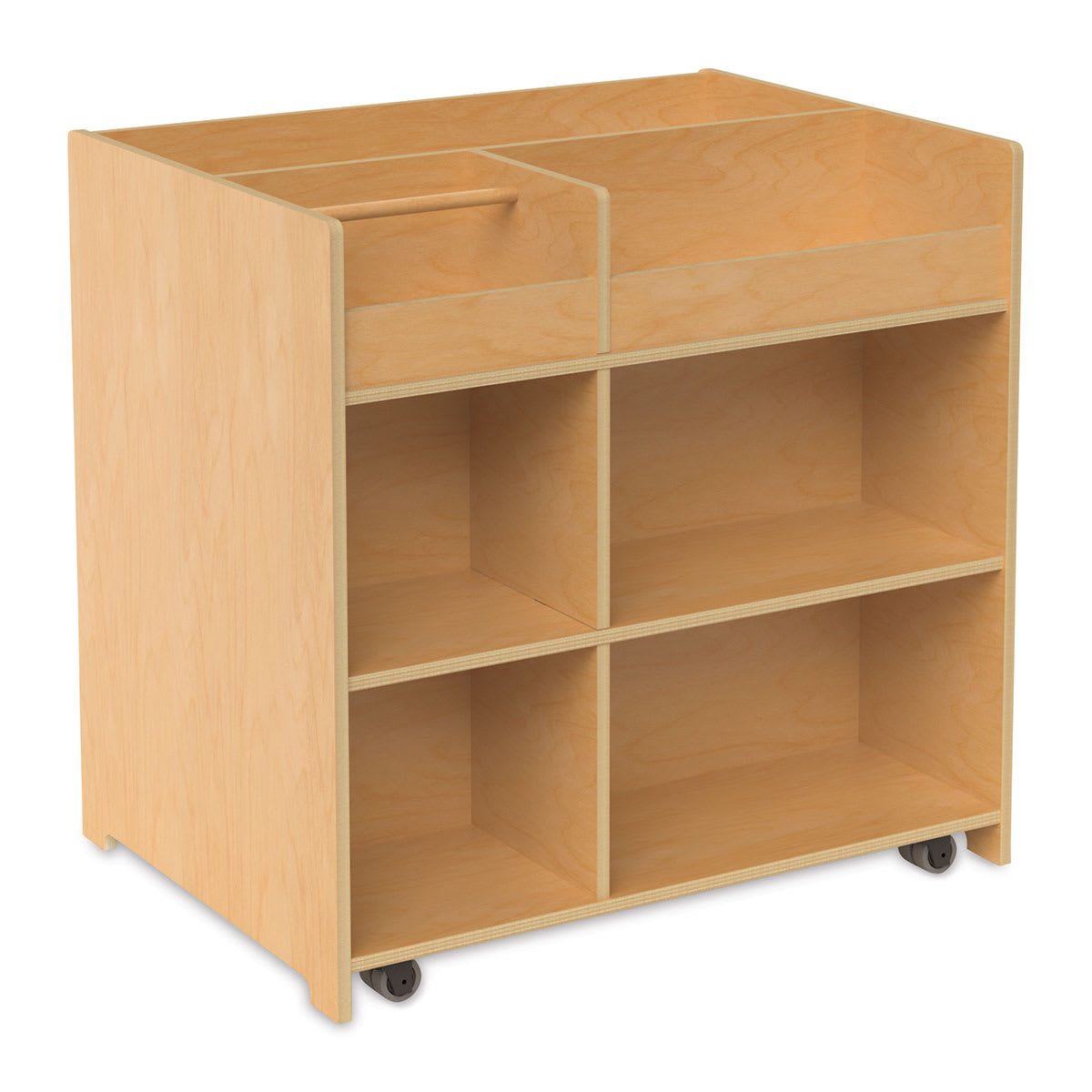 Whitney Brothers Deluxe Mobile Art Supply Cart - Angled front view of cart showing 2 shelves