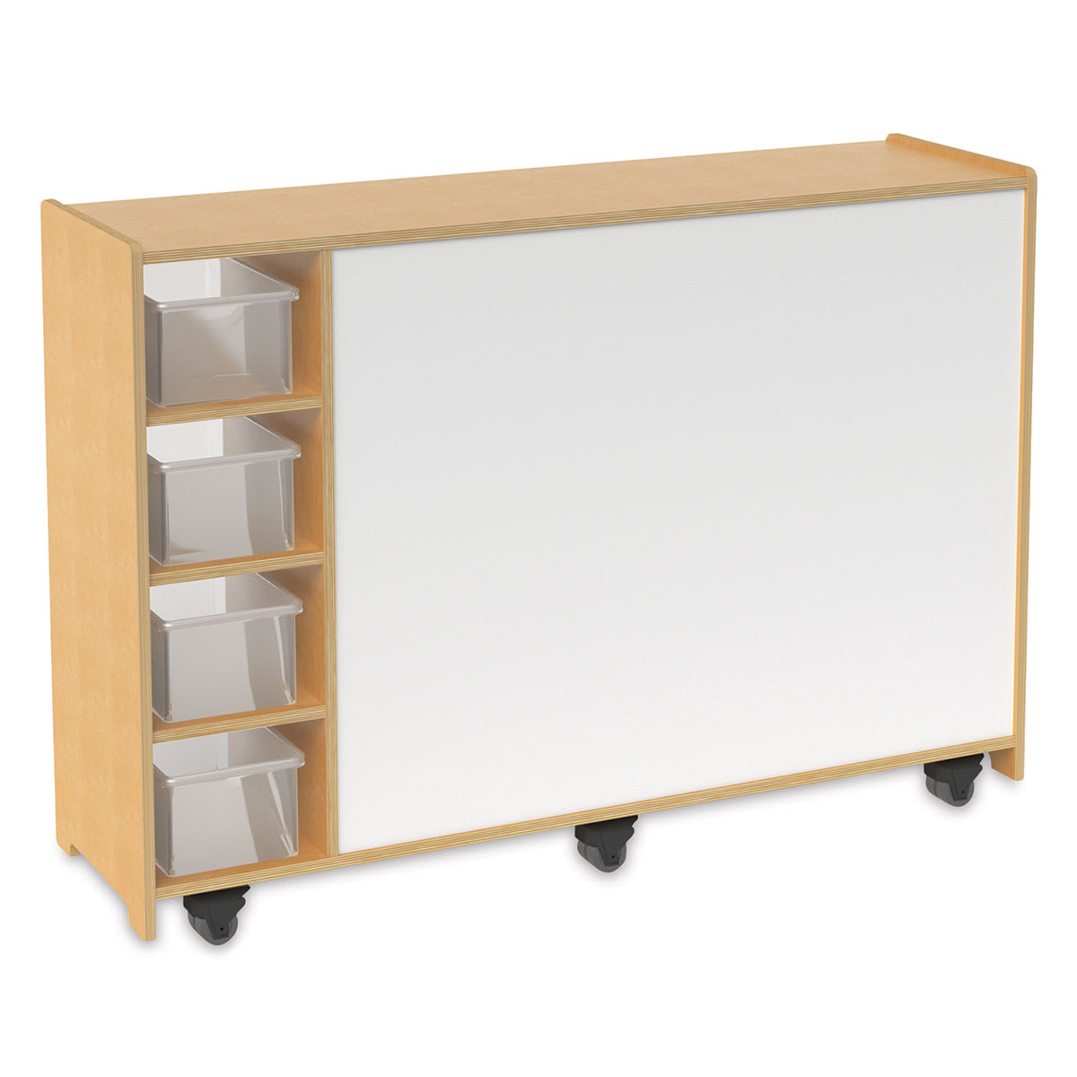 Magnetic Markerboard Mobile Storage Cabinet - View showing markerboard, 4 shelves with trays
