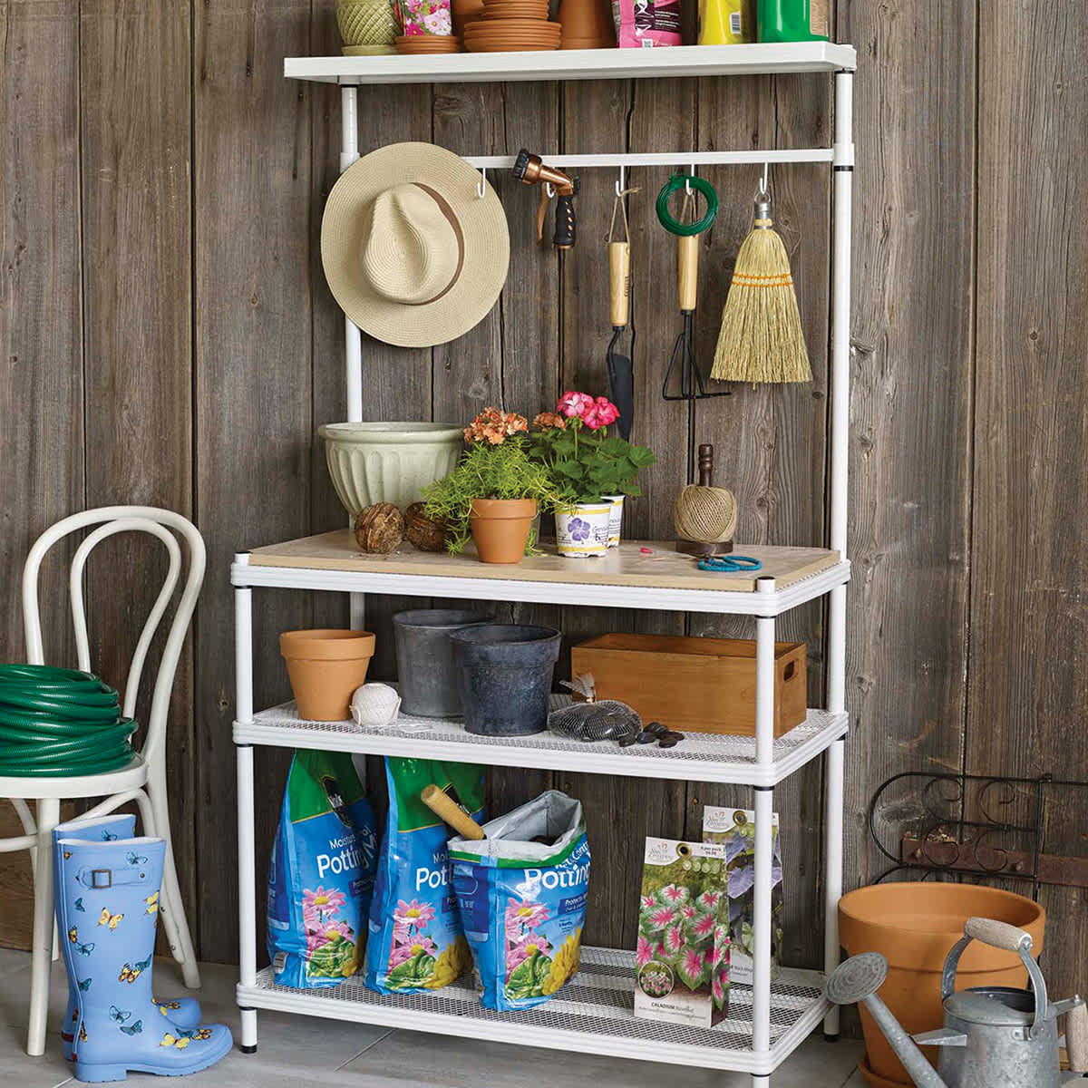 Design Ideas MeshWorks Utility Units - White Unit shown as gardening workstation
